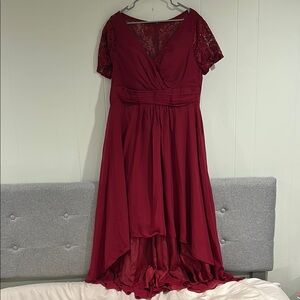 Elegant Red Lace Evening Gown